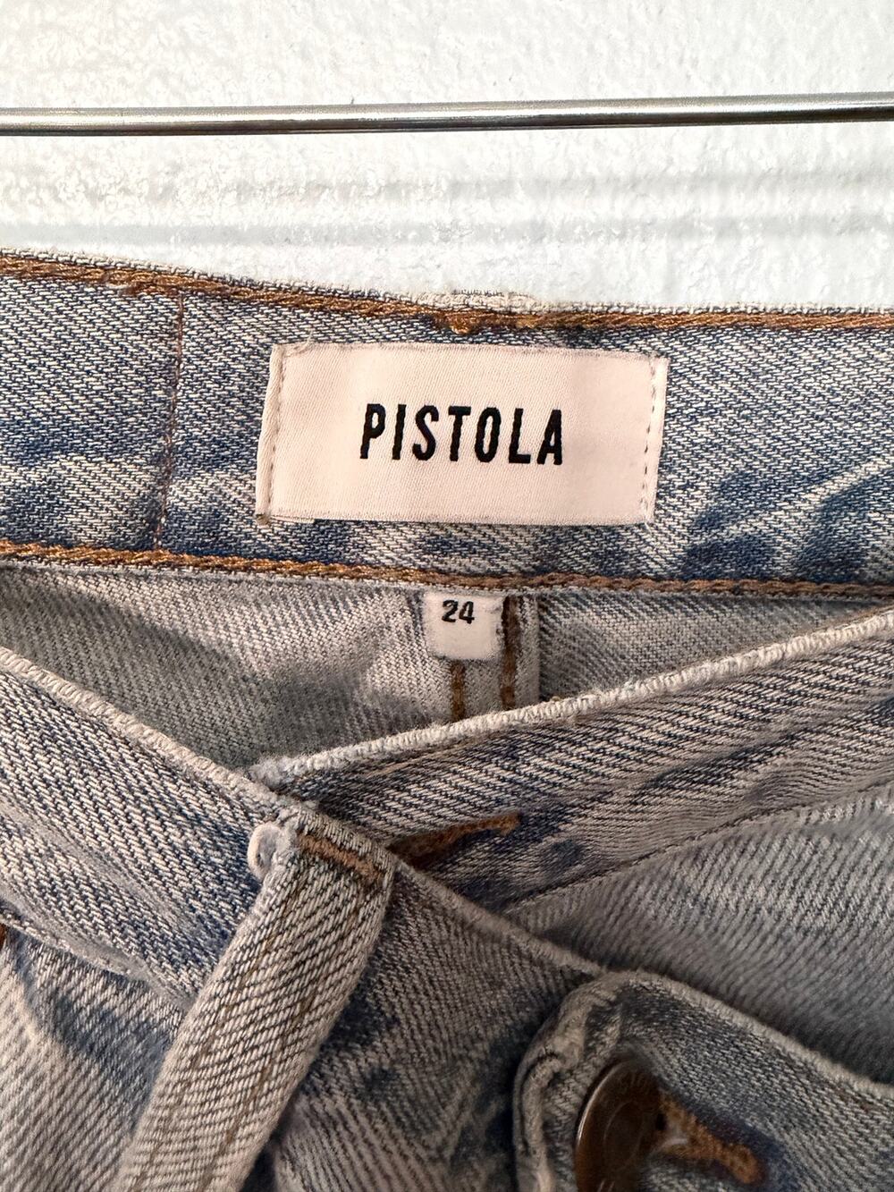 Pistola Nell Relaxed Straight Jeans 24 Light Wash Distressed Raw‎ Hem Designer